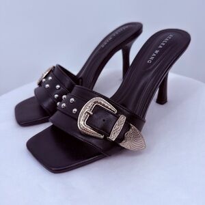 Azalea Wang Black Studded Buckle Mule Heels Size 6